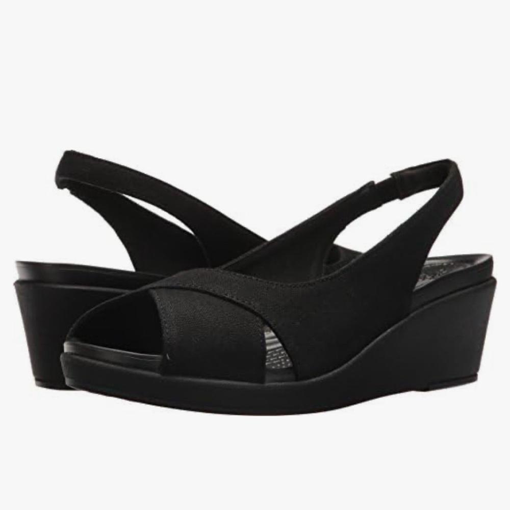 Crocs Leigh Ann Black Slingback Peep-Toe Wedge Sandals, Women’s Size 11